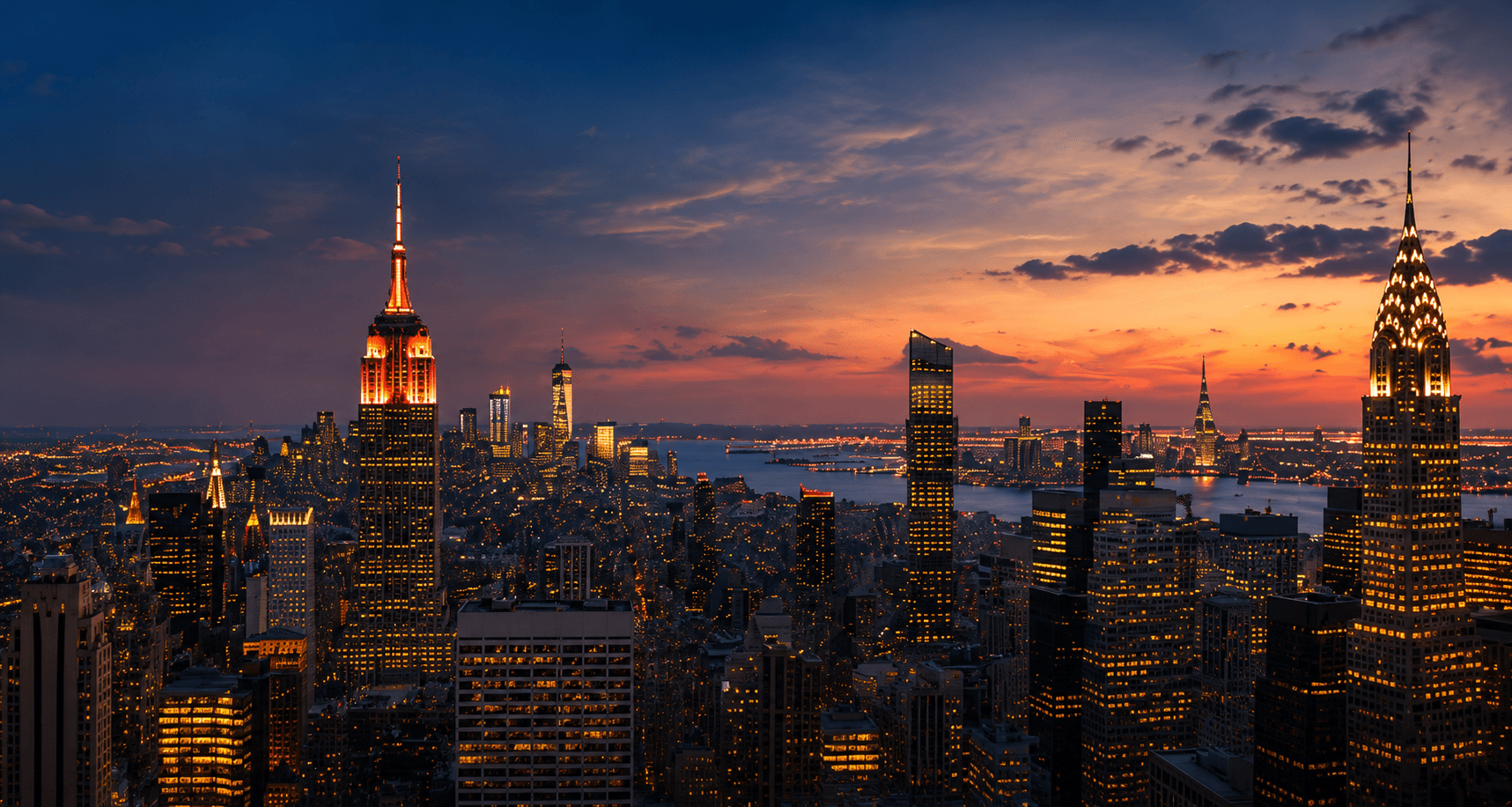 The Manhattan skyline at dusk