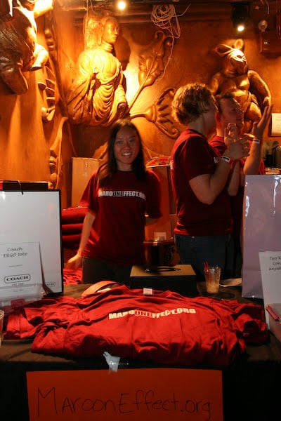 A volunteer at the Virginia Tech merchandise area