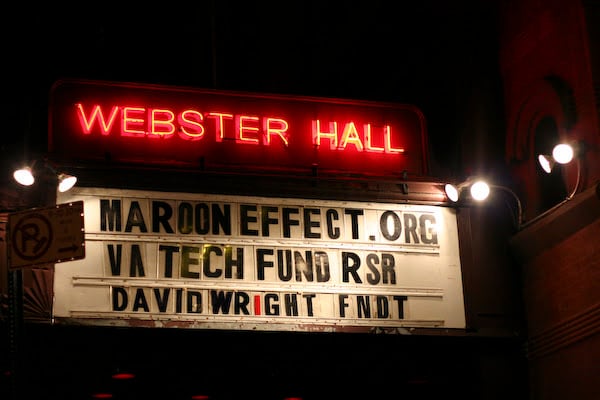 The Webster Hall marquee displaying the Maroon Effect event listing