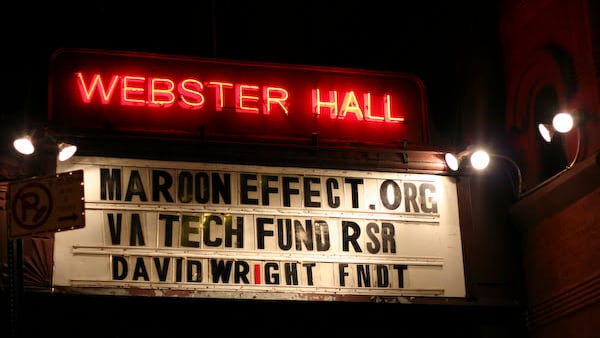 The Webster Hall marquee displaying the Maroon Effect event listing